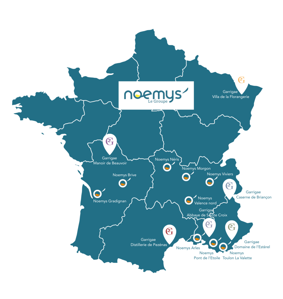 Carte des établissements noemus et Garrigae